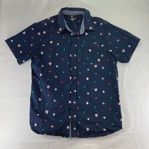 Eighty Eight Short Sleeve Button Up Polo Christmas Santa Elf Blue Mens Size XL